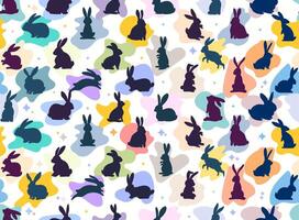Seamless pattern with running, jumping rabbits colored colors. Chinese new year 2025. Seamless pattern for holidays, poster, background, gift wrapping, Endless pattern with rabbits. vector