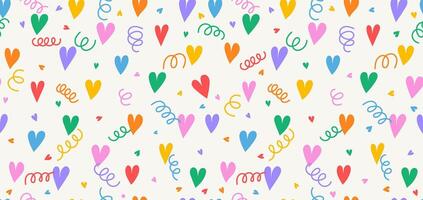 Seamless pattern with cute small colorful hearts and confetti. Colorful hearts on black background. Seamless pattern . Holidays Valentines day. Abstract flat background. vector