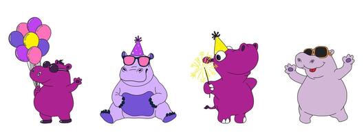 Adorable Hippo Character Set With Festive Hats and Celebration Vibes vector