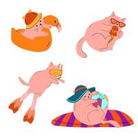 Adorable Cartoon Cat Collection With Fun Summer and Adventure Themes vector