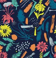 Abstract seamless pattern flower blooming design. Pattern with floral seamless. Template textured abstract art, grunge with flower and plants in watercolor, brush stroke style. flowers. vector