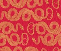 Seamless pattern golden snake zodiac sign with asian elements paper cut style on red background. Happy chinese new year 2025 the snake zodiac sign. Seamless pattern gold snake illustration vector