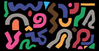 Colored brush circles, wavy, curved lines set. Collection of geometric elements. thick geometric brush strokes. Wavy curly lines, round shapes, shapes. Colorful bold stripes, abstract forms. vector