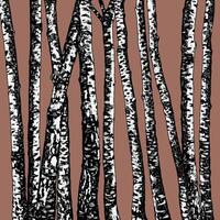 Set of Birch tree pattern. birch or aspen trees with leaves. Hand draw realistic trees. Grove background. Pattern suitable for laser cutting or print, design on a brown background. vector