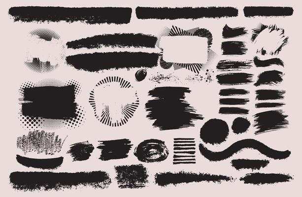 Big set of dirty overlay, watercolor splash, silhouette, torn paper. paint dot brush stroke, ink splatter, text frames, grunge line, artistic design elements. Social media, business banner art.