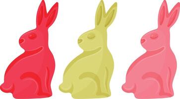 set of colorful jelly rabbits with their heads turned to the left, for various Easter decorations vector
