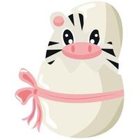 icon of a zebra sitting in a white egg with a bow, design for Easter decorations vector