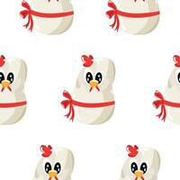 seamless pattern with an icon of a white rooster sitting in a white egg with a bow, design for Easter decorations vector