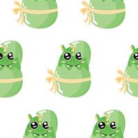 seamless pattern with icon of green dragon sitting in green egg with bow, design for Easter decorations vector