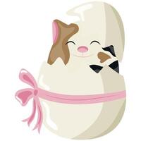con of a spotted cat sitting in a white egg with a bow, design for Easter decorations vector