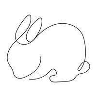 logo of a rabbit with long ears sitting on its paws in line art style drawn with one line vector