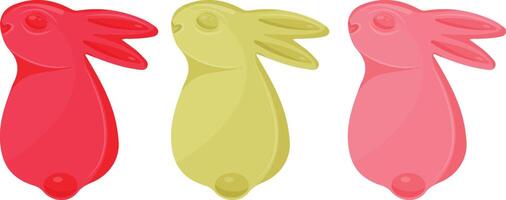 set of simple icons of colorful jelly bunnies, back view, for various Easter decorations and designs vector