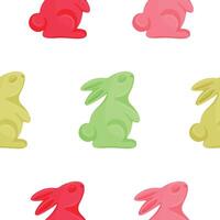 seamless pattern with jelly bunnies of various colors standing on their hind legs, for various Easter decorations and designs vector