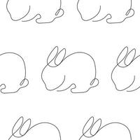 seamless pattern with a rabbit with long ears sitting on its paws in a line art style drawn with single lines vector