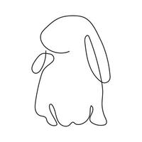 logo of a rabbit with long ears sitting on its paws and turned to the side in a line art style drawn with single line vector