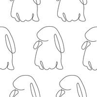 seamless pattern with a rabbit with long ears sitting on its paws and turned to the side in a line art style drawn with single lines vector