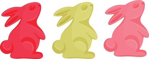 set with jelly bunnies in various colors that stand on their hind legs, for various Easter decorations and designs vector