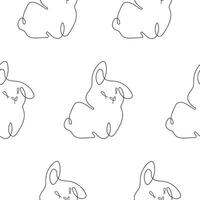 Seamless pattern with a rabbit with long ears turned to the side, in line art style vector