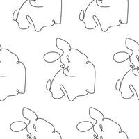 seamless pattern with a rabbit with long ears turned to the side, in a line art style drawn with several lines vector
