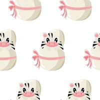 seamless pattern with a zebra icon sitting in a white egg with a bow, design for Easter decorations vector