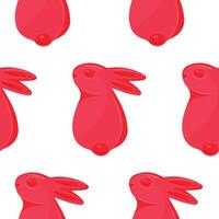 Seamless Easter pattern with a simple red jelly bunny icon, back view, for various Easter decorations vector