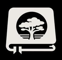 A black and white icon of a tree on a book vector