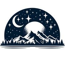 A mountain range with trees and a moon in the sky vector