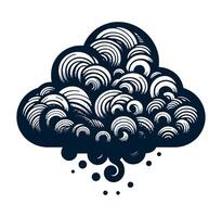A black and white illustration of a cloud with swirls on white. vector