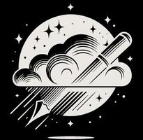 A black and white logo with a pen and a cloud vector