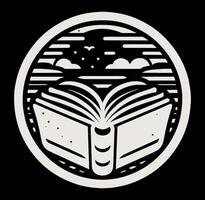 An open book with clouds and stars in the background vector