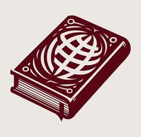 A book with a globe of it on grey. vector