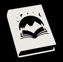 A book with a mountain and stars on it vector