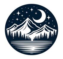 A mountain landscape with trees and a moon vector