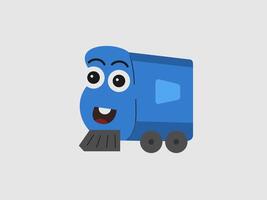 This image features a simple cartoon style illustration of a blue train against a light gray background vector