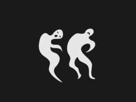 A minimalist illustration of two ghostly figures in white against a black background vector