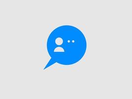 a blue speech bubble with a figure icon and ellipsis inside vector