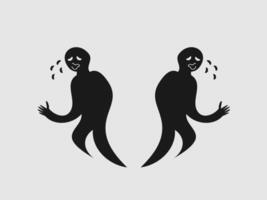 black figures against a light gray background each with a crying expression depicted by small teardrop shapes near their faces vector