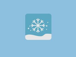flat design illustration of a snowflake within a rounded square frame against a light blue background vector