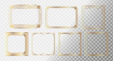 Collection of golden Art Deco frames. Vintage Art Deco borders in different shapes and design vector
