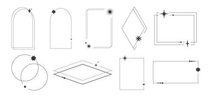 Abstract celestial geometric frames decorated with space sparkles and glints vector