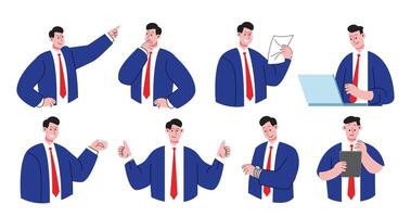 Businessman Character Set with Various Expressions vector