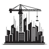 Dynamic Cityscape Under Construction with Tower Crane Silhouette vector