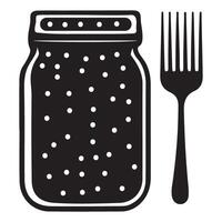 Pickled Jar with Fork Silhouette Black Illustration vector