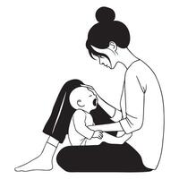 Caring Mother Soothes Sleepy Baby Silhouette Illustration vector