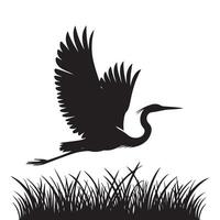 Elegant Heron Silhouette Flying Over Grassy Field Art vector