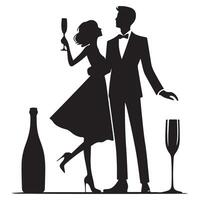 Elegant Silhouette Celebration of a Couple Toasting Champagne vector