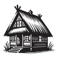 Charming Thatched Roof Cottage Silhouette Illustration in Rustic Style vector