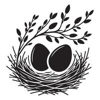 Whimsical Bird Nest Silhouette Illustration With Eggs and Branches vector