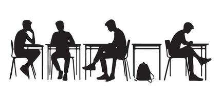 Silhouette Students Illustration Engaged in Studying Classroom Setting Graphic vector