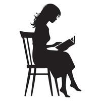 Elegant Woman Reading Silhouette Illustration for Literary Inspired Projects vector